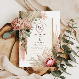 Invitation Boho Protea Pampas Grass Russe Mariage