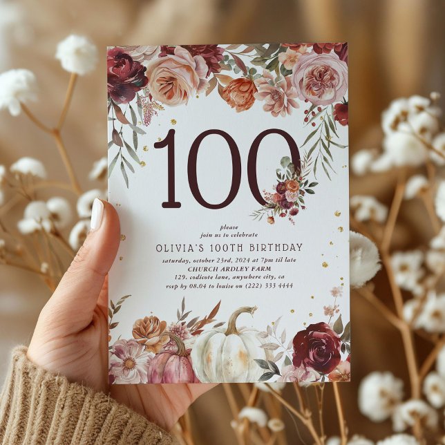 Invitation Boho Pumpkin Automne Fleurir 100e Anniversaire (Créateur téléchargé)