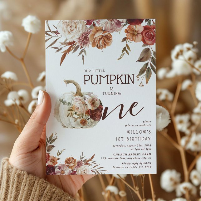 Invitation Boho Pumpkin Automne Fleurir 1er Anniversaire (Créateur téléchargé)