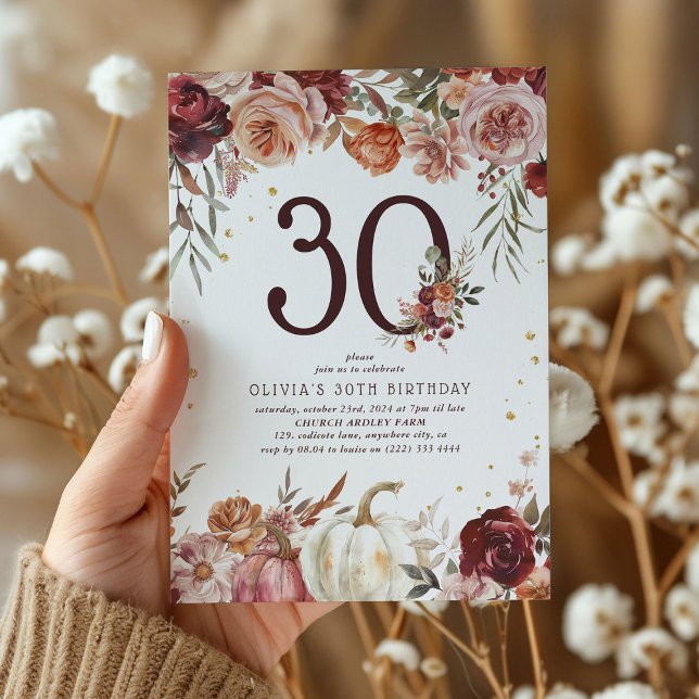 Invitation Boho Pumpkin Automne Fleurir 30e Anniversaire (Créateur téléchargé)