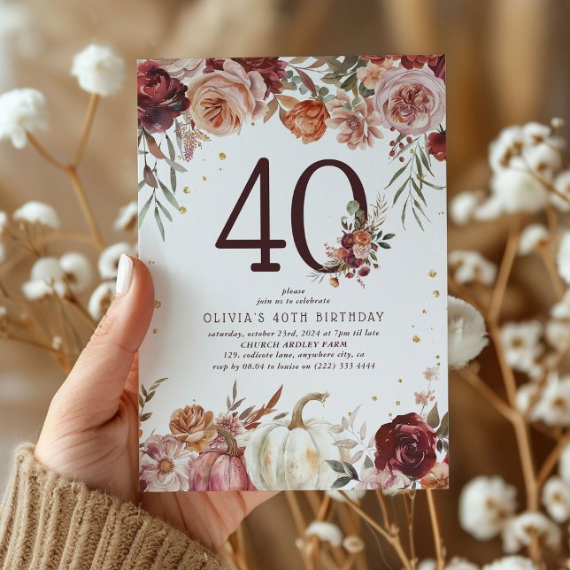 Invitation Boho Pumpkin Automne Fleurir 40e Anniversaire (Créateur téléchargé)