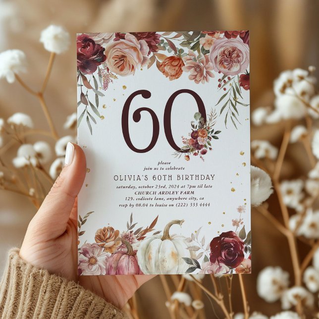 Invitation Boho Pumpkin Automne Fleurir 60e Anniversaire (Créateur téléchargé)