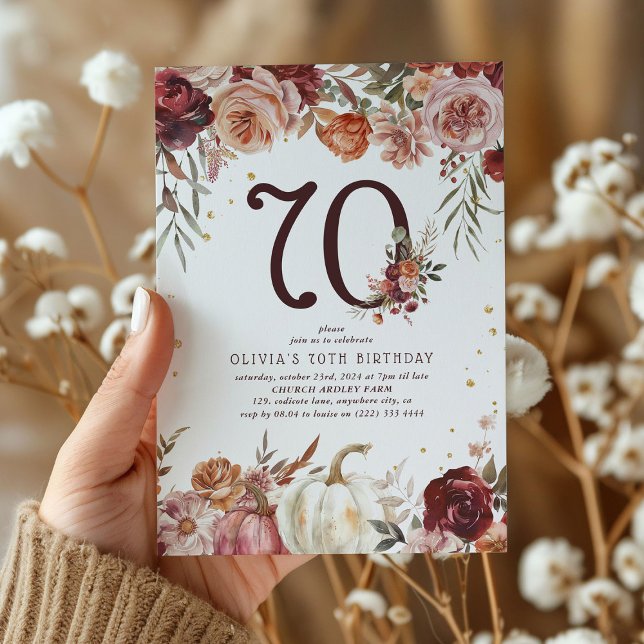Invitation Boho Pumpkin Automne Fleurir 70e Anniversaire (Créateur téléchargé)