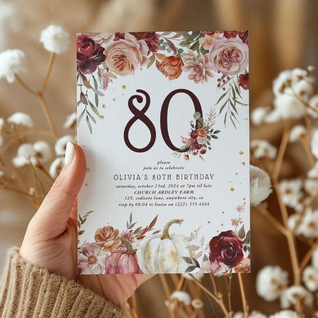 Invitation Boho Pumpkin Automne Fleurir 80e Anniversaire (Créateur téléchargé)