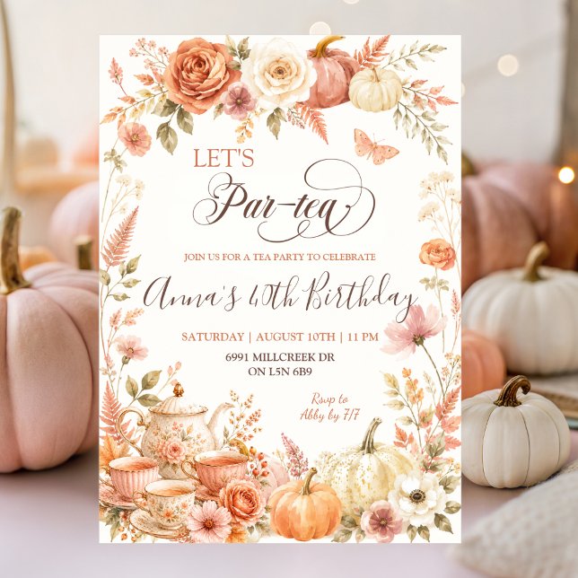 Invitation Boho Pumpkin Automne Floral Tea Party Anniversaire (Créateur téléchargé)