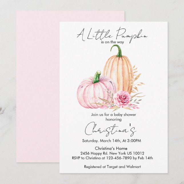 Invitation Boho Pumpkin Babyshower aquarelle  (Devant / Derrière)