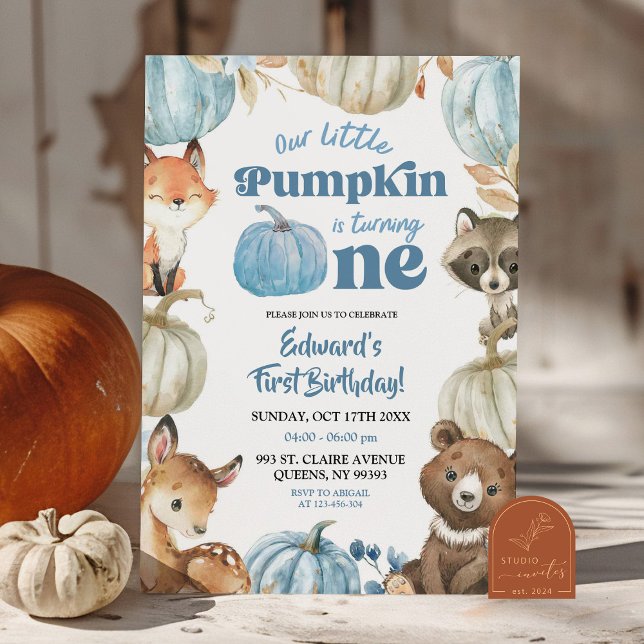 Invitation Boho Pumpkin Bois Bleu de la Forêt 1er Anniversair (Créateur téléchargé)