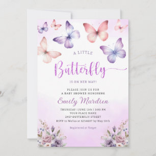 Invitation Boho Purple A Little Butterfly Girl Baby shower