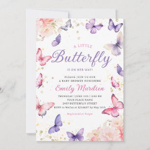 Invitation Boho Purple A Little Butterfly Girl Baby shower