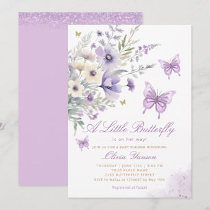 Invitation Boho Purple A Little Butterfly Girl Baby shower