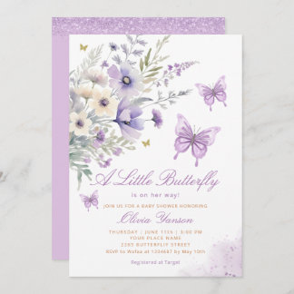 Invitation Boho Purple A Little Butterfly Girl Baby shower