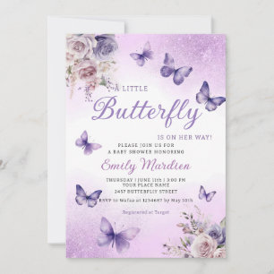 Invitation Boho Purple A Little Butterfly Girl Baby shower