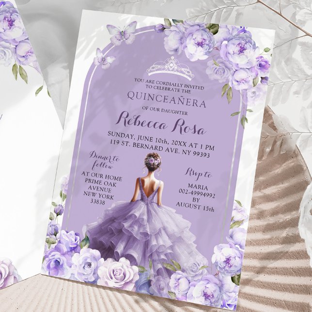 Invitation Boho Purple Argent Jardin Magique Floral 15 Años (Créateur téléchargé)