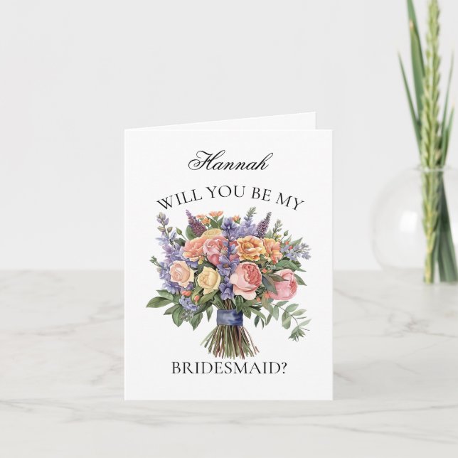 Invitation Boho Purple Bouquet Bridesmaid Proposition (Devant)
