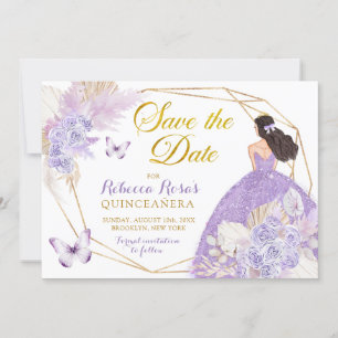 Invitation Boho Purple Butpe Quinceañera Enregistrer La Date