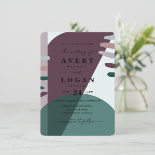 Invitation Boho Purple & Emerald Green Abstrait Shape Mariage