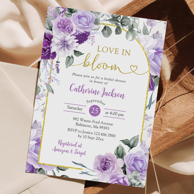 Invitation Boho Purple Floral Amour dans la Fête des mariées  (Créateur téléchargé)