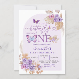 Invitation Boho Purple Floral et Arc Papillon Anniversaire