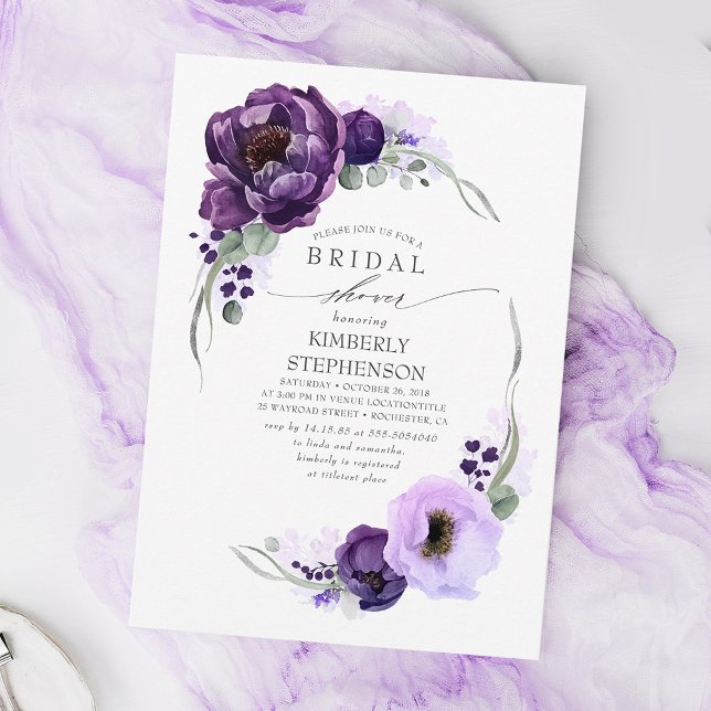 Invitation Boho Purple Floral Fête des mariées royale (Créateur téléchargé)