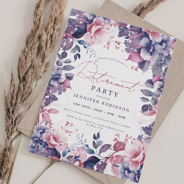 Invitation Boho Purple Garden Floral Retraite Party (Boho Purple Garden Floral Retirement Party Invitation)