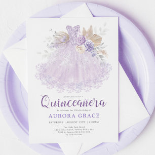 Invitation Boho Purple Lilac Quinceañera Princesse Robe
