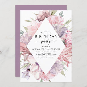 Invitation Boho Purple N'Importe Quel Âge Anniversaire Floral