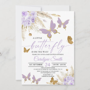 Invitation Boho Purple Pampas Grass Baby shower papillon