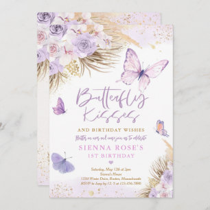 Invitation Boho Purple Papillon Pampas Grass fête d'anniversa