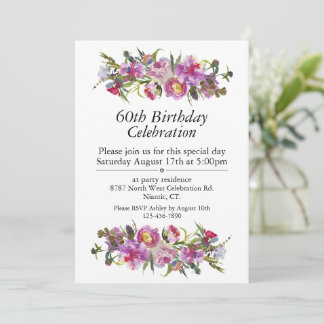 Invitation Boho Purple Peony Personnalisable 60e anniversaire
