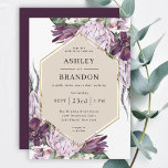 Invitation Boho Purple Plum Mariage botanique tropical<br><div class="desc">Une faire-part de mariage botanique tropicale boho d'une beauté unique avec une palette de couleurs somptueuse en violet, prune, beige (blanc cassé) et vert. Les couleurs et les textures luxueuses de cette invitation en font un choix parfait pour les mariages d'été, d'automne ou d'hiver. Les belles fleurs de ce design...</div>