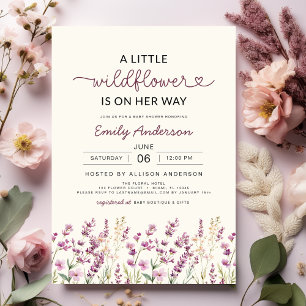 Invitation Boho Purple Un Petit Baby shower Fleur sauvage
