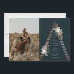 Invitation Boho pyramide florale photo mariage enregistrer la<br><div class="desc">Un mariage romantique sauvez la date faire-part avec de belles botaniques vintages au sommet d'une pyramide structurelle en or rose avec photo portrait.</div>