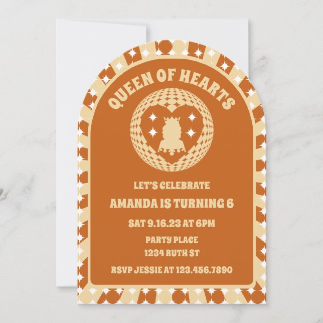 Invitation Boho Queen Of Hearts Anniversaire Party Arch (Devant)
