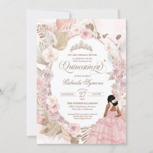 Invitation Boho Quinceanera Blush rose séché Floral Invitatio