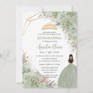 Invitation Boho Quinceañera Sage Vert Floral Pampas Grasse
