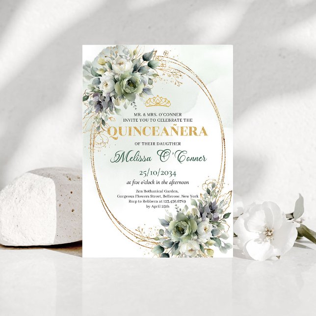 Invitation Boho Quinceañera Verdure Or 15ème Anniversaire  (Boho Quinceañera Greenery Gold 15th Birthday Invitation)