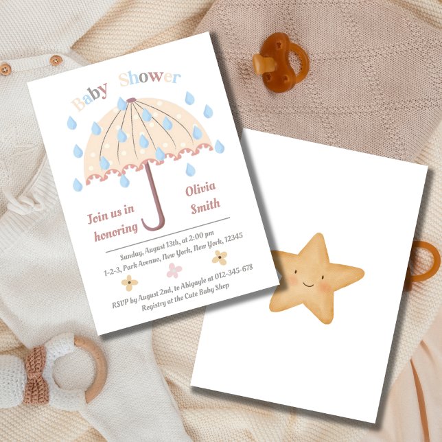 Invitation Boho Rain parapluie Baby shower neutre (Créateur téléchargé)