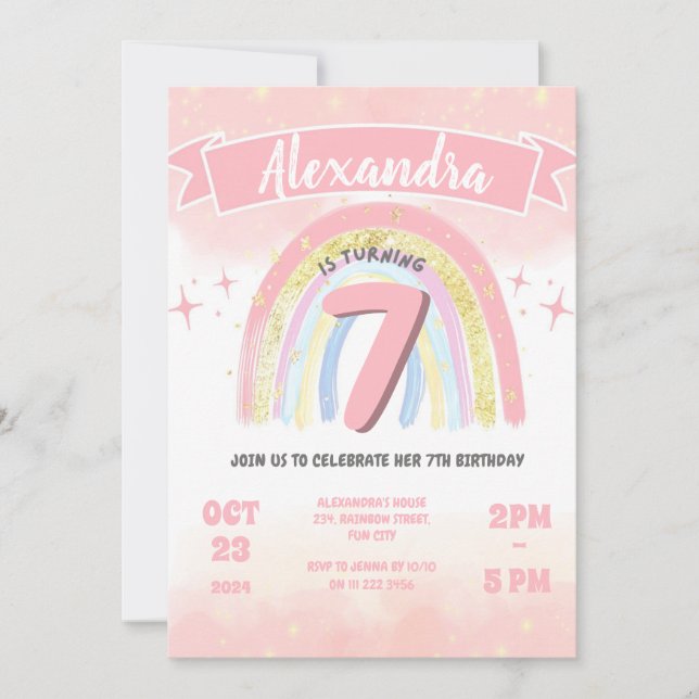 Invitation Boho Rainbow 7th Any Age Birthday Girl 4th 5th 6th (Devant)