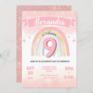 Invitation Boho Rainbow 9th Any Age Birthday Girl Parties sci
