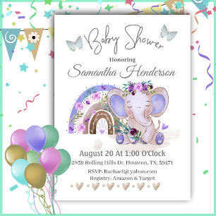 Invitation Boho Rainbow Baby Elephant Baby shower