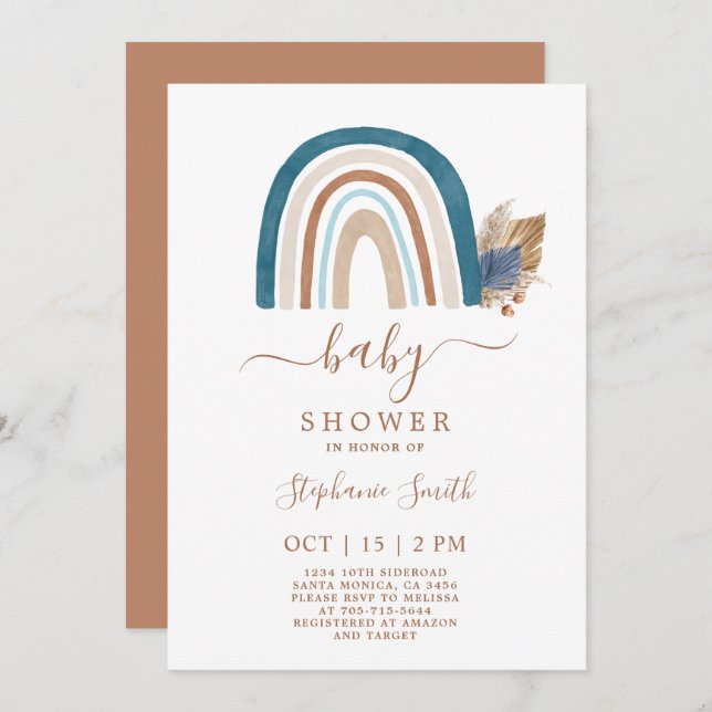 Invitation Boho Rainbow Baby shower garçon (Devant / Derrière)