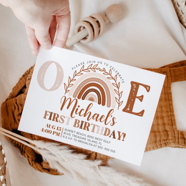 Invitation Boho Rainbow Birthday Invitation, Tons Terracotta (Créateur téléchargé)