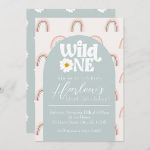 Invitation Boho Rainbow Daisy Wild One Girl'anniversaire prem