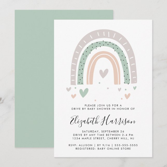Invitation Boho Rainbow Drive Par Baby shower (Devant / Derrière)