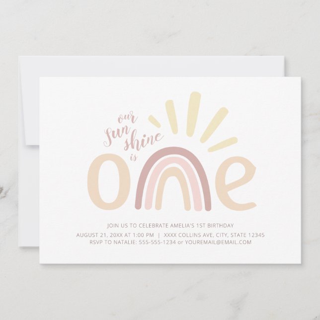 Invitation Boho Rainbow et Sunshine 1er anniversaire (Devant)