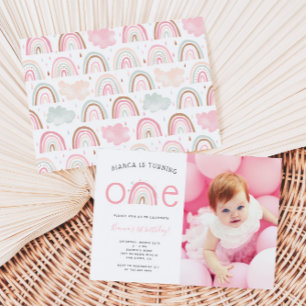 Invitation Boho Rainbow Girl's 1st Birthday Party Photo Invit
