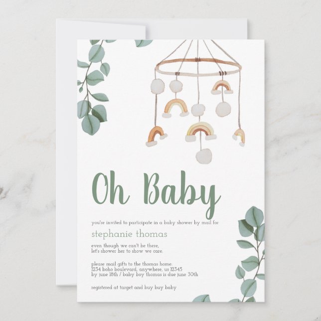 Invitation Boho Rainbow Mobile Baby shower par Mail Greenery (Devant)