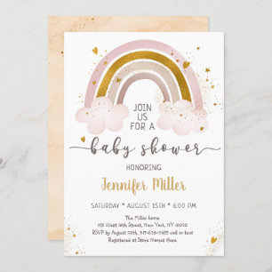 Invitation Boho Rainbow Neutral Gold Baby shower