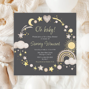Invitation Boho Rainbow Nuages Baby shower neutre