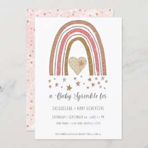 Invitation BOHO Rainbow Parties scintillant Rose Gold Girl Ba
